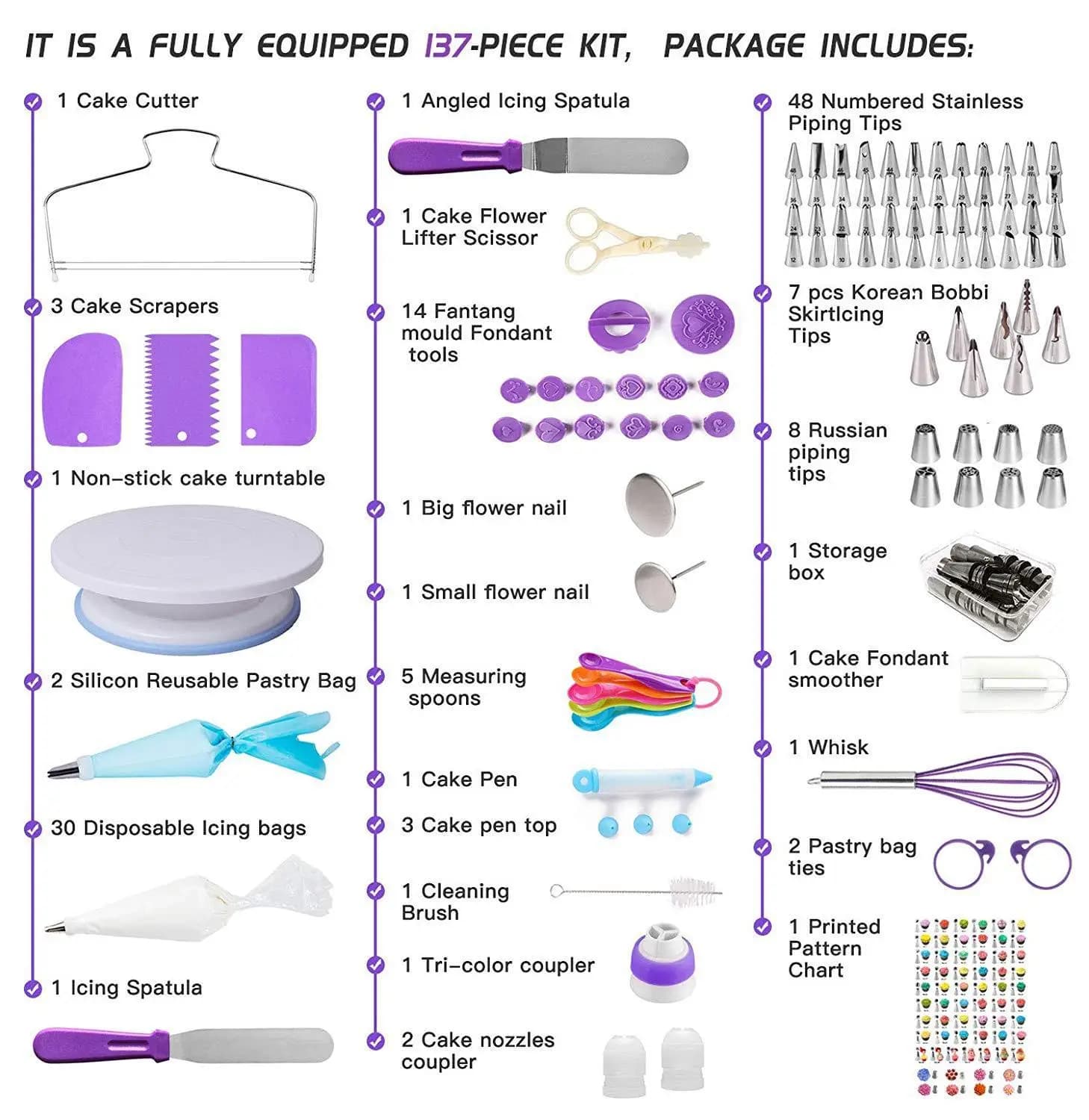 Cake Decorating Turntable Kit with 137 Piping Accessories