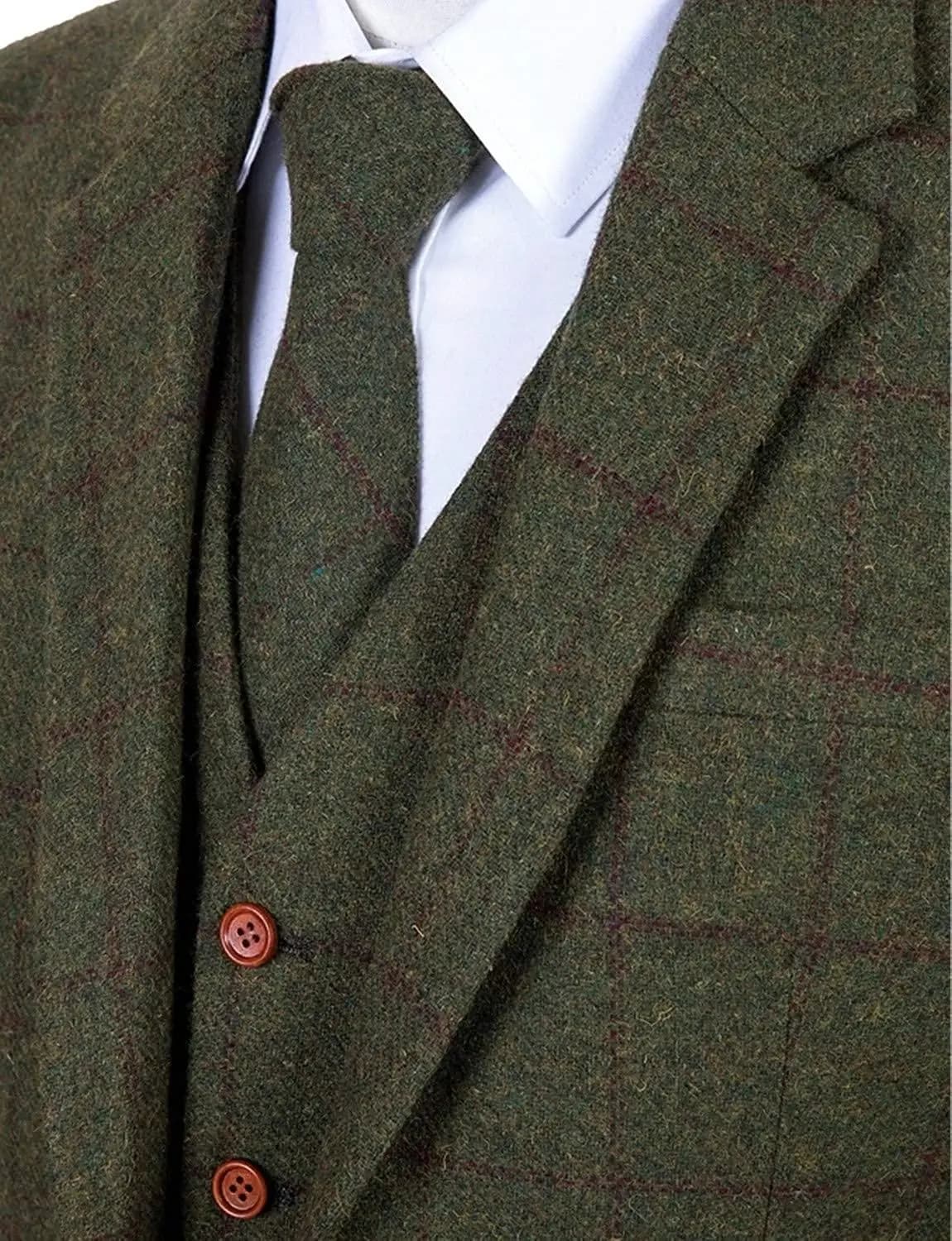 Men's 3-Piece Plaid Wool Suit