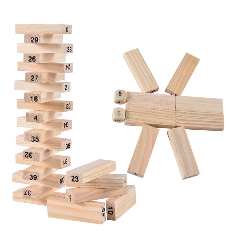 Wooden Block Stacking Game Tower