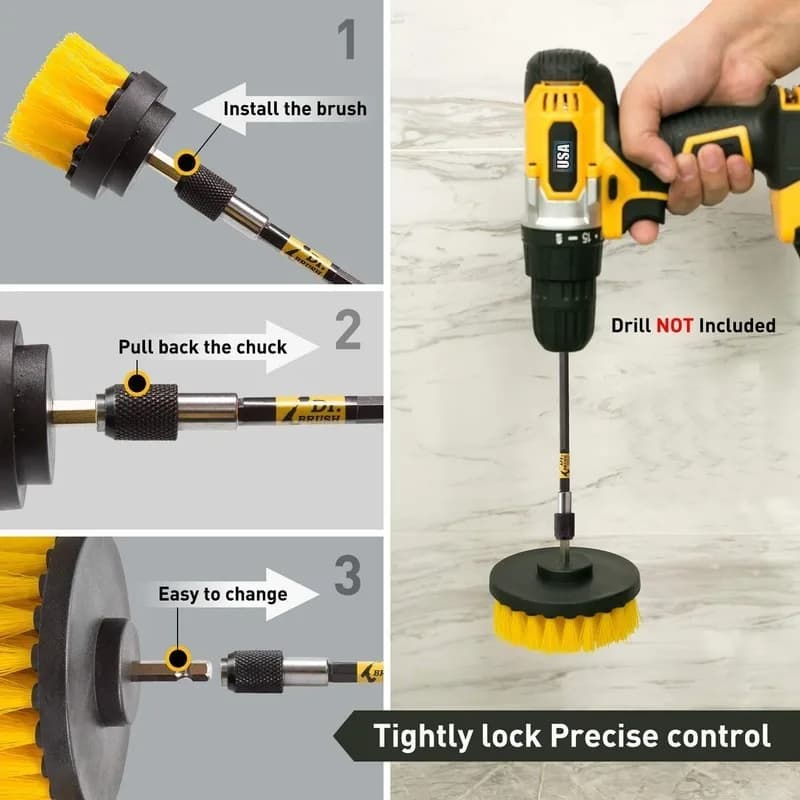 Drill Brush Attachment Set for Tile and Grout