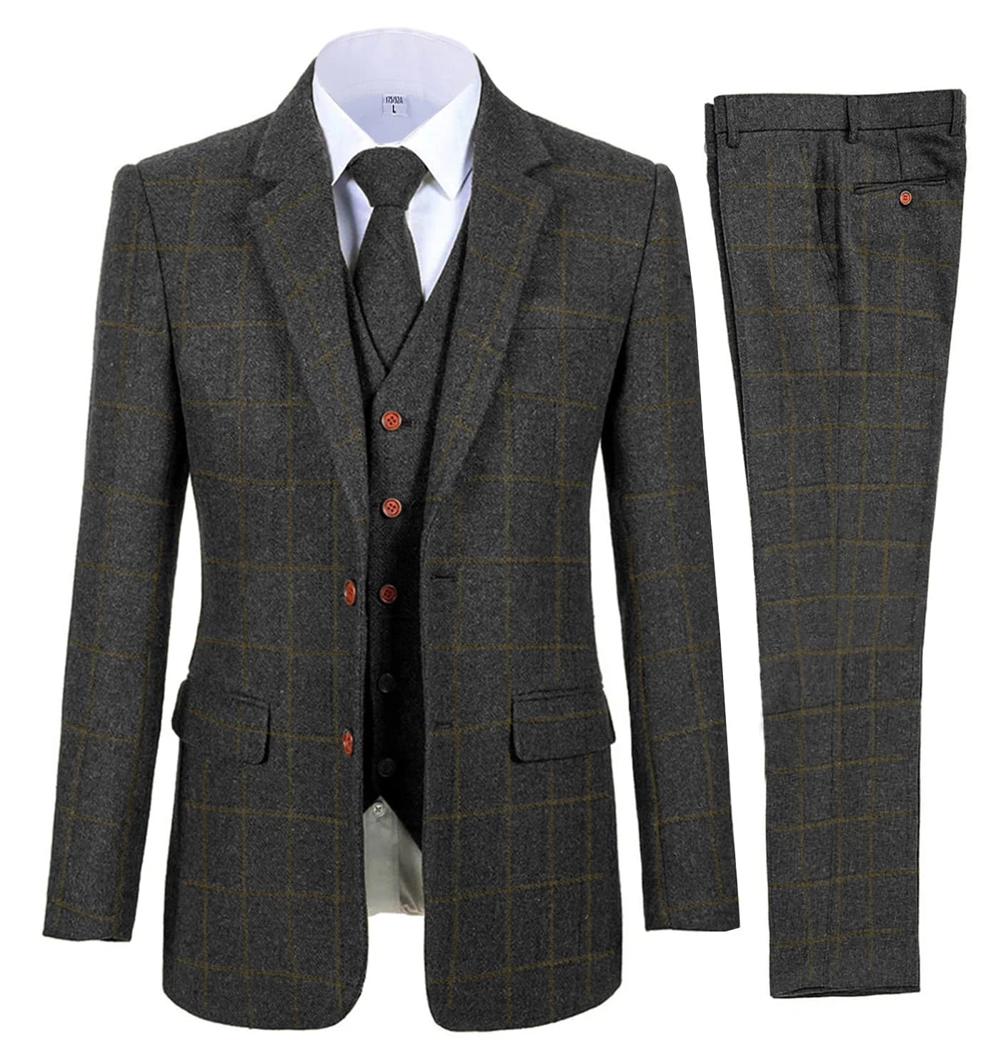 Men's 3-Piece Plaid Wool Suit