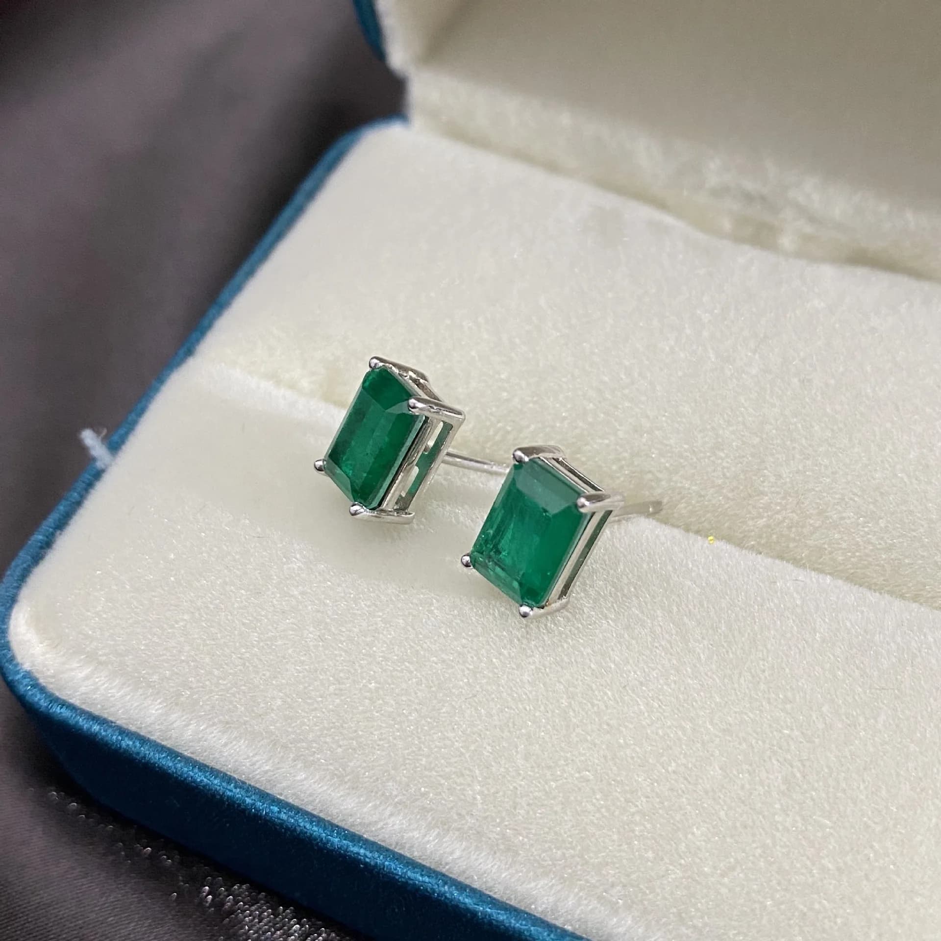 Sterling Silver Created Emerald Stud Earrings