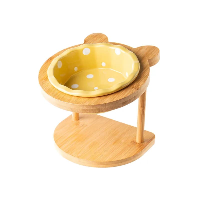 Raised Double Bowl Pet Feeder with Wooden Stand