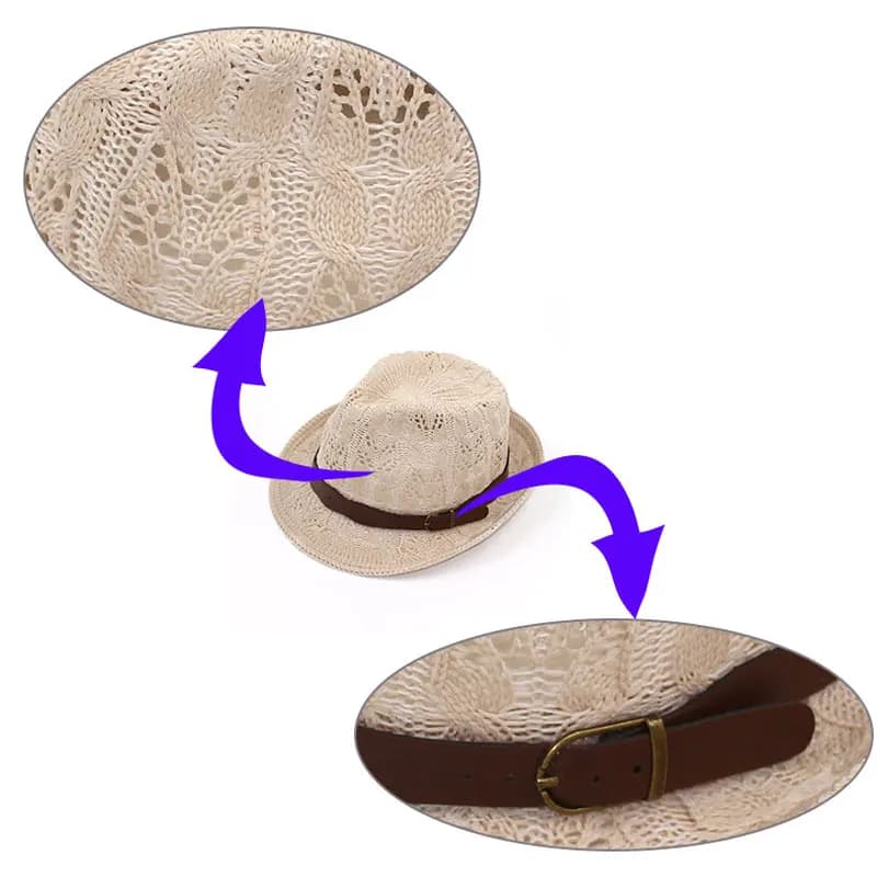 Women's Knitted Fedora Hat with Leather Buckle