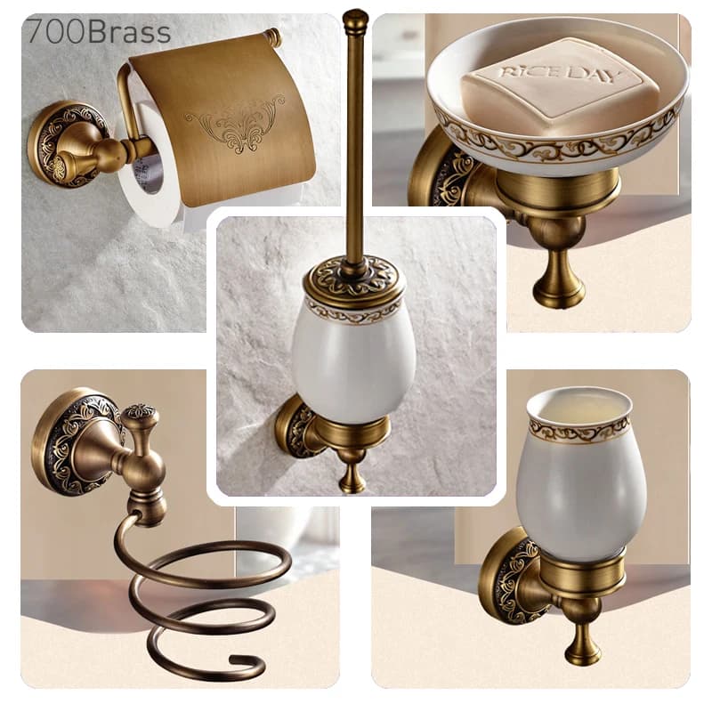 Antique Brass Bathroom Accessories Set