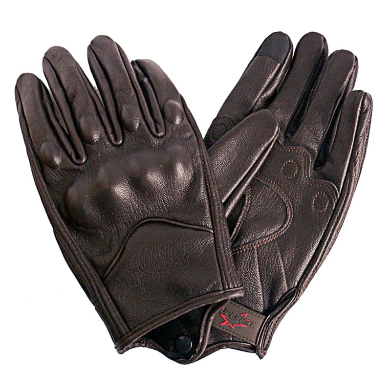 Brown Leather Motorcycle Gloves Touch Screen