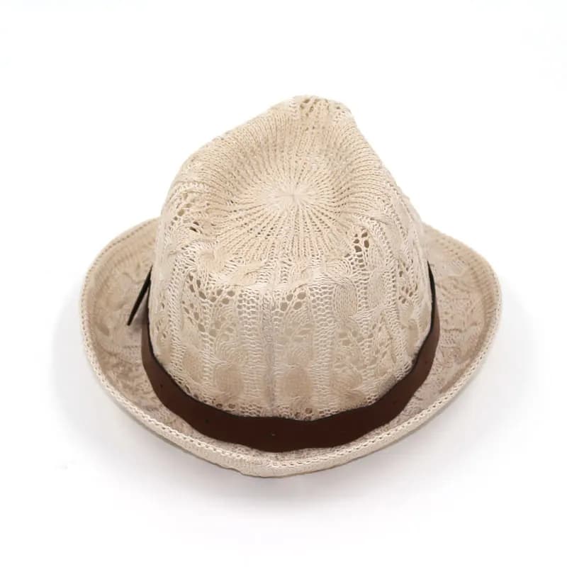 Women's Knitted Fedora Hat with Leather Buckle