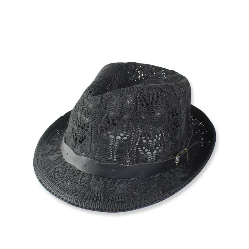 Women's Knitted Fedora Hat with Leather Buckle