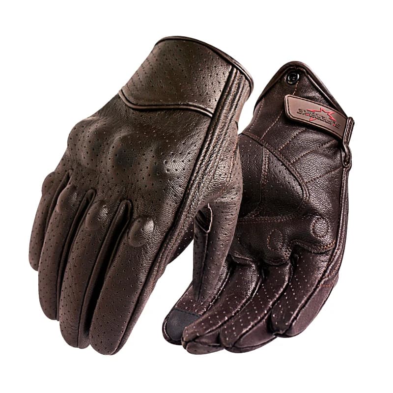 Brown Leather Motorcycle Gloves Touch Screen