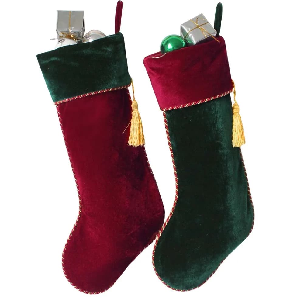 Red and Green Velvet Christmas Stockings