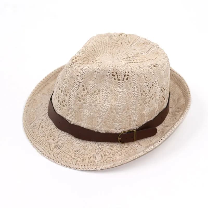 Women's Knitted Fedora Hat with Leather Buckle