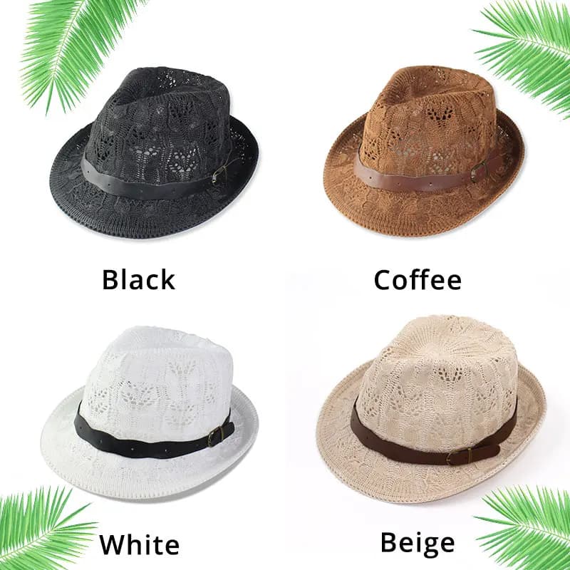 Women's Knitted Fedora Hat with Leather Buckle