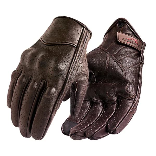 Brown Leather Motorcycle Gloves Touch Screen