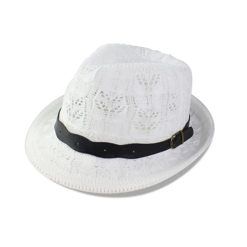 Women's Knitted Fedora Hat with Leather Buckle