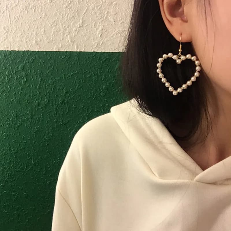 Gold Heart Pendant Earrings
