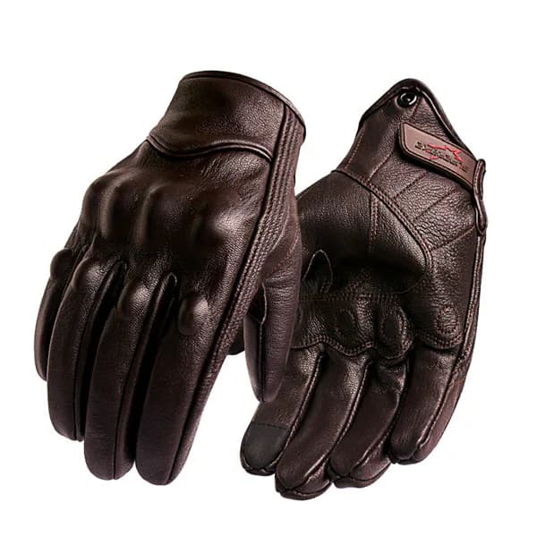 Brown Leather Motorcycle Gloves Touch Screen