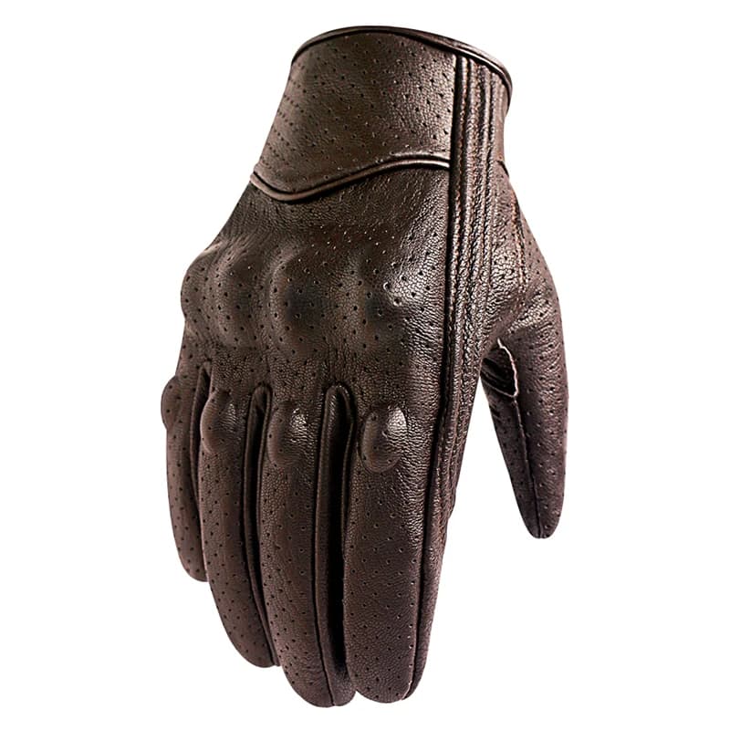 Brown Leather Motorcycle Gloves Touch Screen
