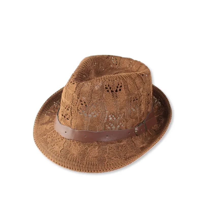 Women's Knitted Fedora Hat with Leather Buckle