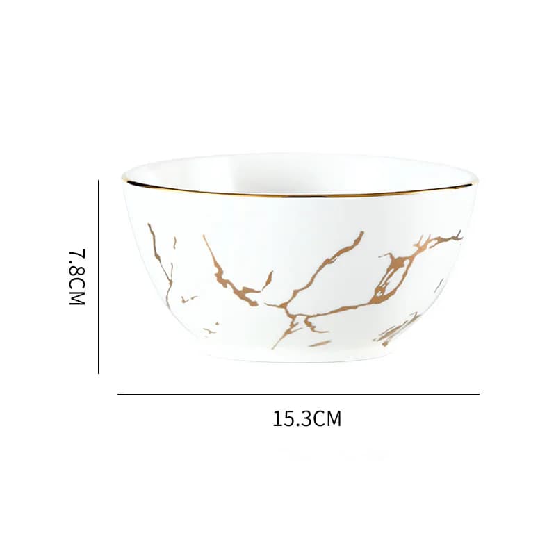 Nordic Marble Ceramic Dinner Plates with Gold Inlay