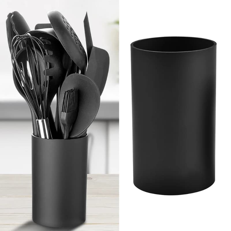 Black Plastic Utensil Holder Cylinder
