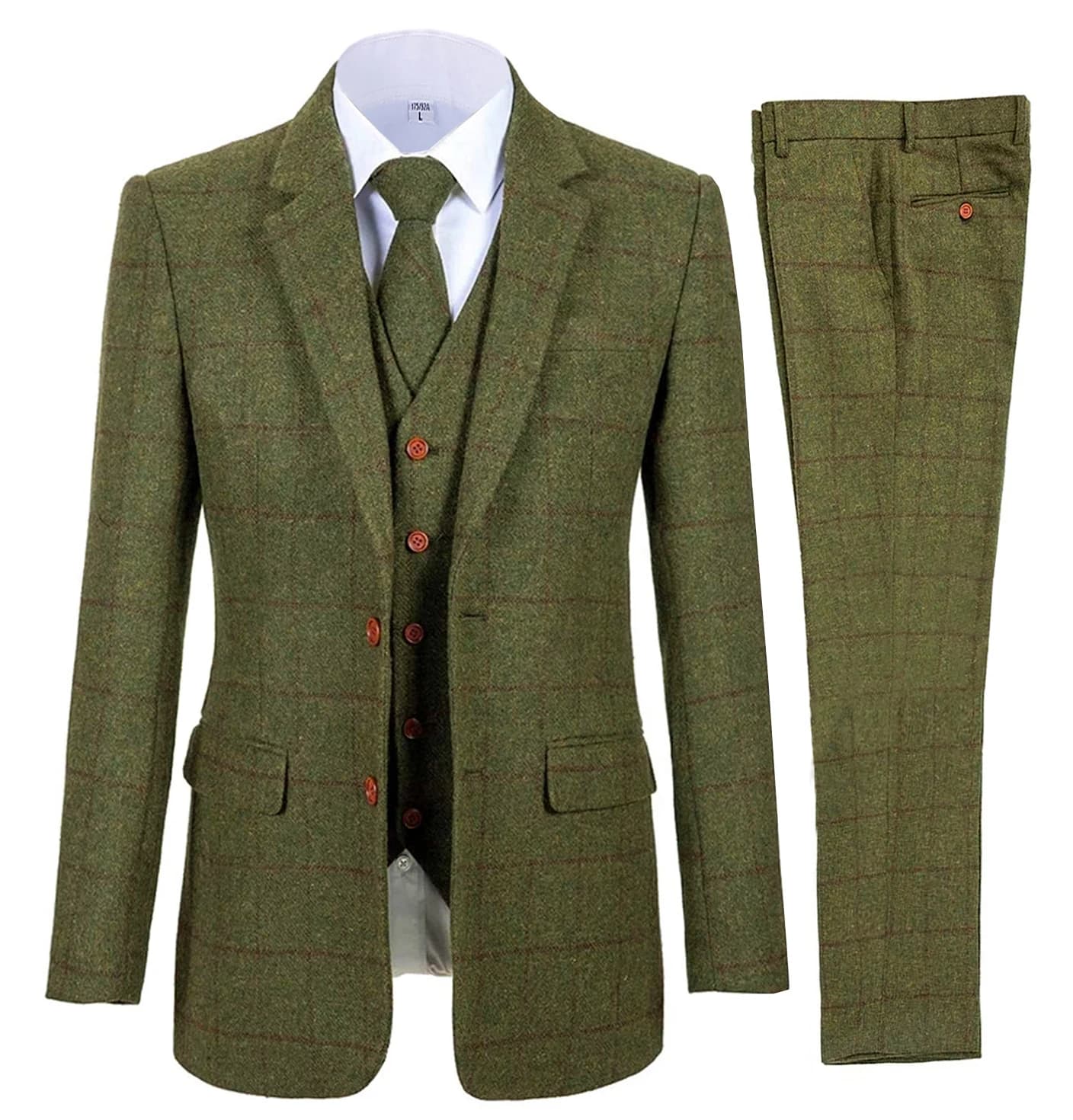 Men's 3-Piece Plaid Wool Suit