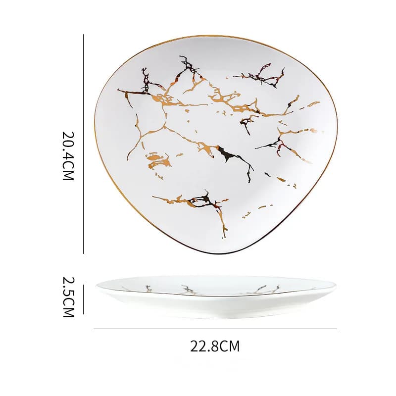 Nordic Marble Ceramic Dinner Plates with Gold Inlay