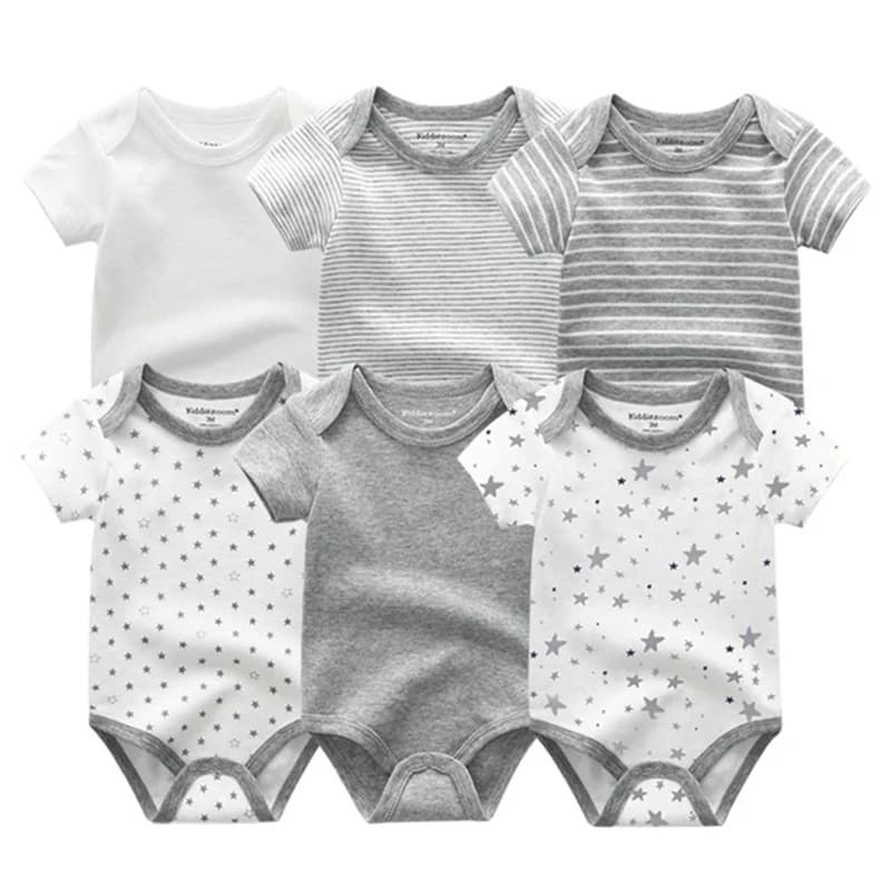 Newborn Bodysuits Cotton Cartoon Baby Girl Clothes Set 6Pieces Short Sleeve Baby Boy Clothes Summer Solid Color Bebes