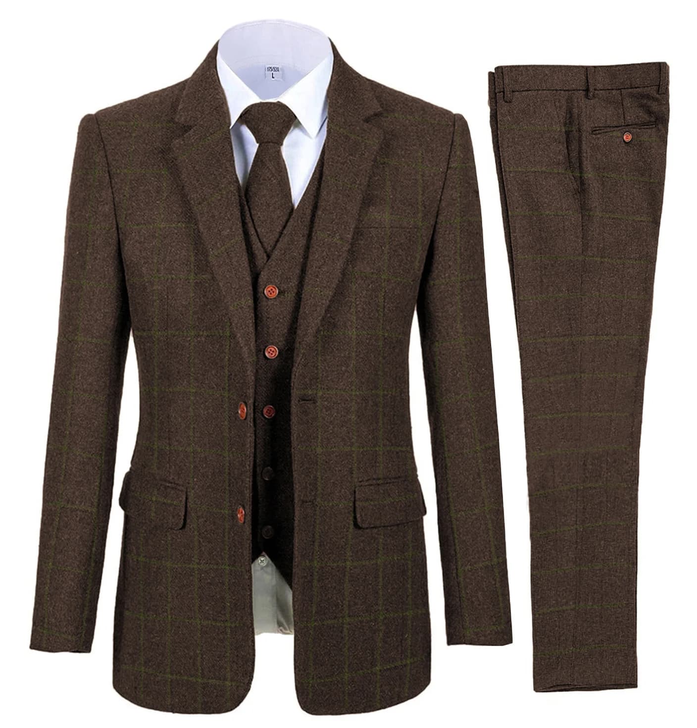 Men's 3-Piece Plaid Wool Suit