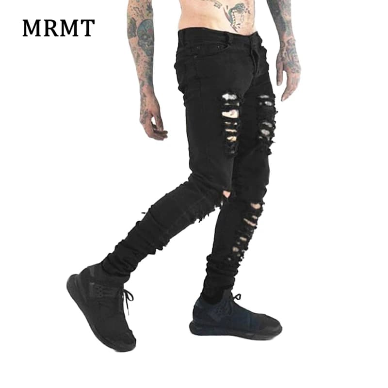 Black Ripped Narrow Fit Jeans Men