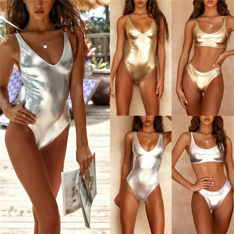 Metallic Scoop Neck Bikini Set