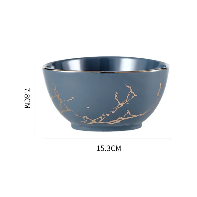 Nordic Marble Ceramic Dinner Plates with Gold Inlay