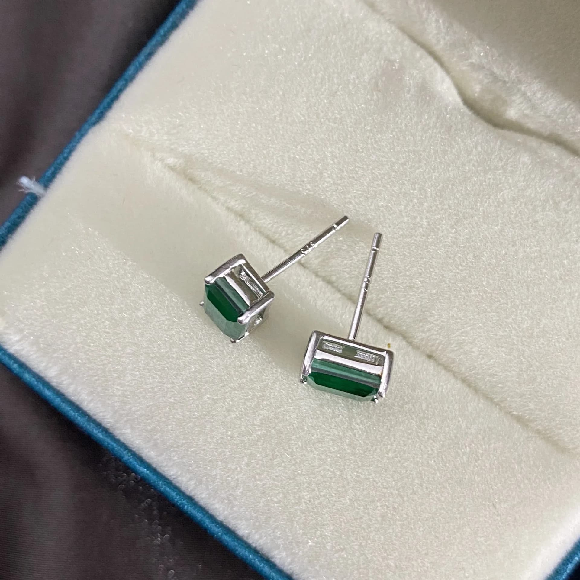 Sterling Silver Created Emerald Stud Earrings