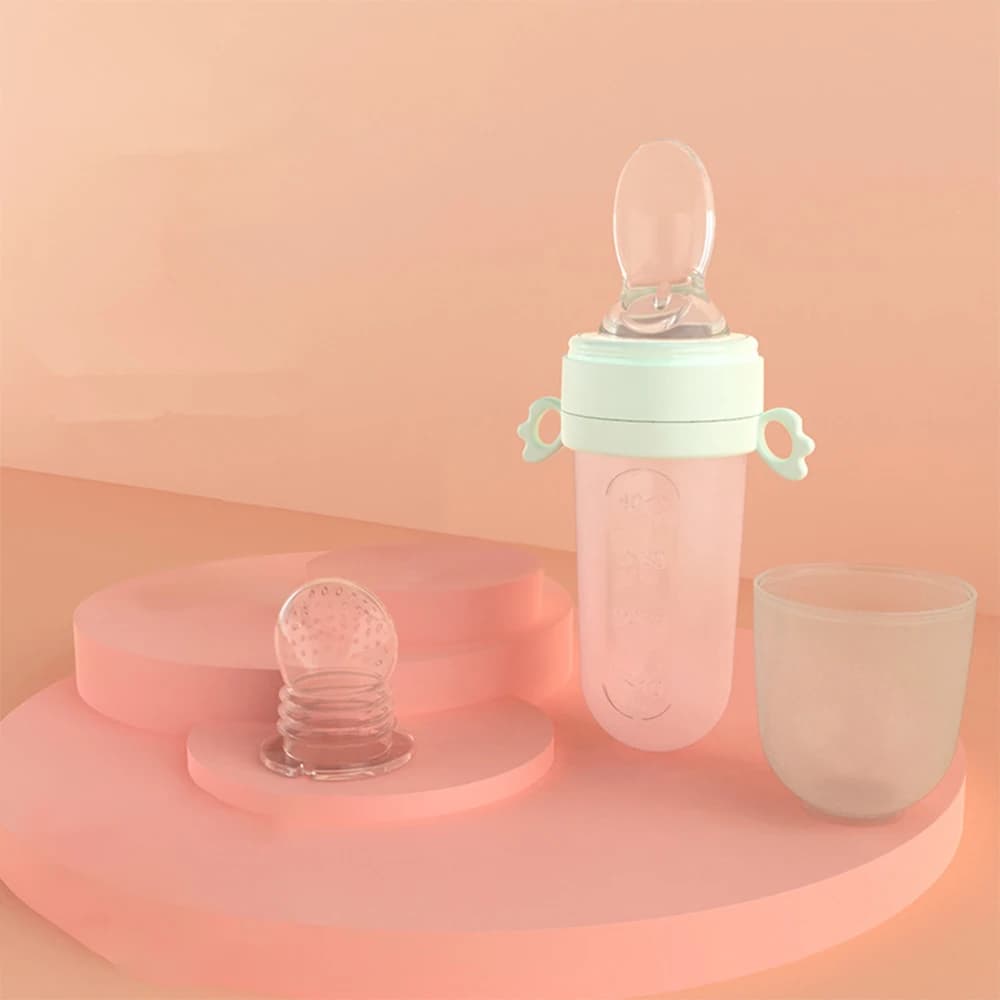 Baby Feeding Bottle + Teether Baby Silicone Rice Paste Cereal Feeding Squeeze Bottle Spoon Feeder for Newborn Child Utensils