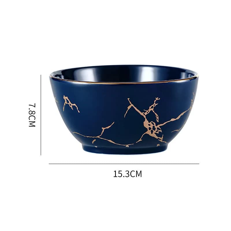 Nordic Marble Ceramic Dinner Plates with Gold Inlay