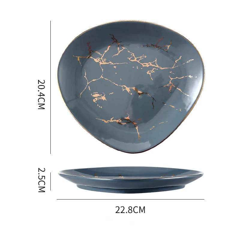 Nordic Marble Ceramic Dinner Plates with Gold Inlay
