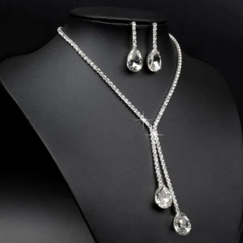 Fashion 1 set Wedding Bridal Jewelry Sets Simple Luxury Full Crystal Chain Water Drop Necklaces & Pendants Dangle Earrings Sets