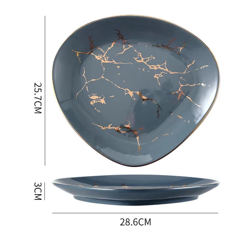 Nordic Marble Ceramic Dinner Plates with Gold Inlay
