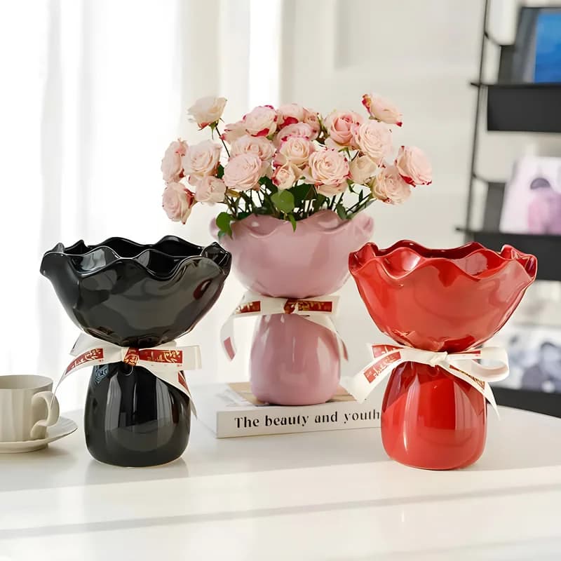 Rose-Shaped Ceramic Vase