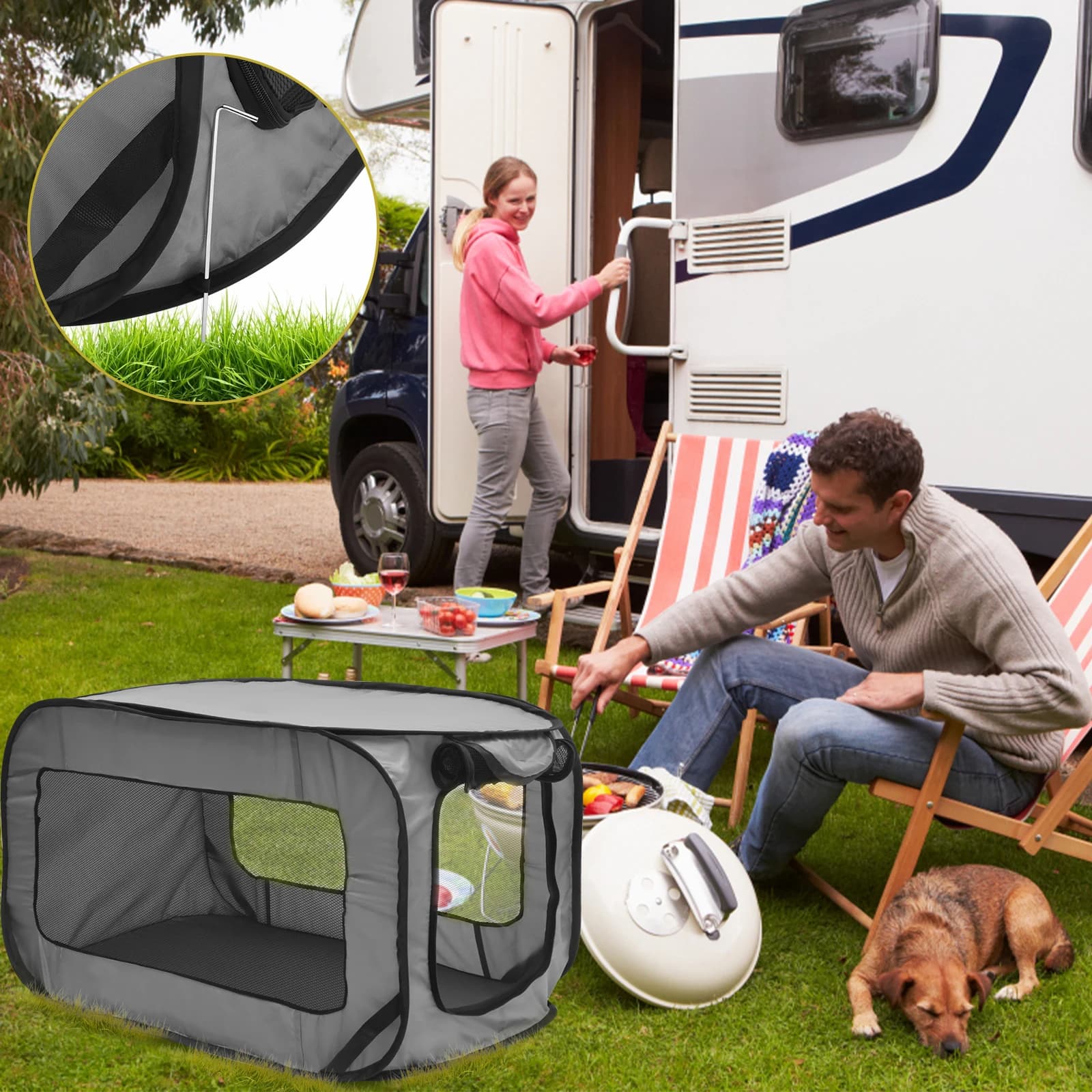 Foldable Dog Travel Crate with Mesh Door