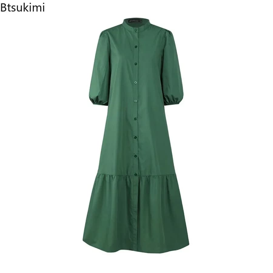 Fashion Summer Dress for Women Vintage Ruffles Hem Cardigan Long Dresses Women Elegant Casual Sundress Party Vestidos Robe Femme