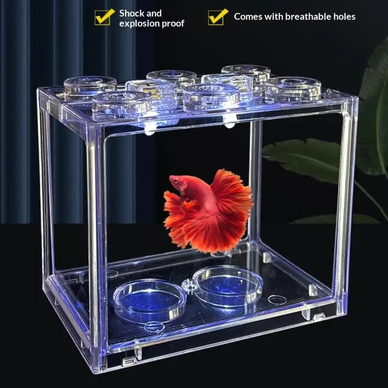.New.Aquarium Mini Acrylic Fish Tank Reptile Pet Box Stackable Aquarium Cylinder Landscape Seaweed For Home Office Decoration