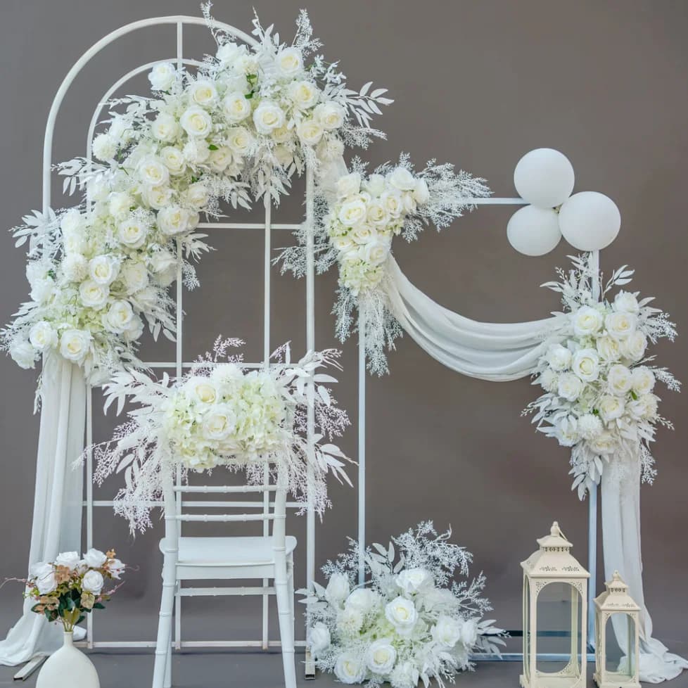 White Silk Flower Row Wedding Arch Backdrop