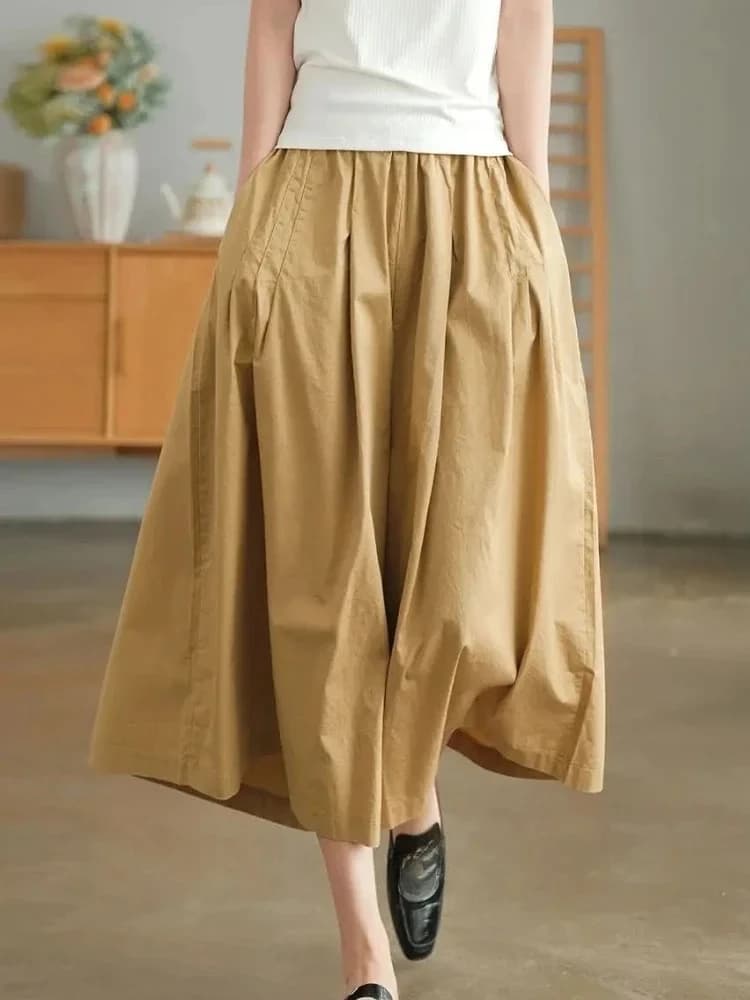 Wide Leg Cotton Elastic Waist Pants