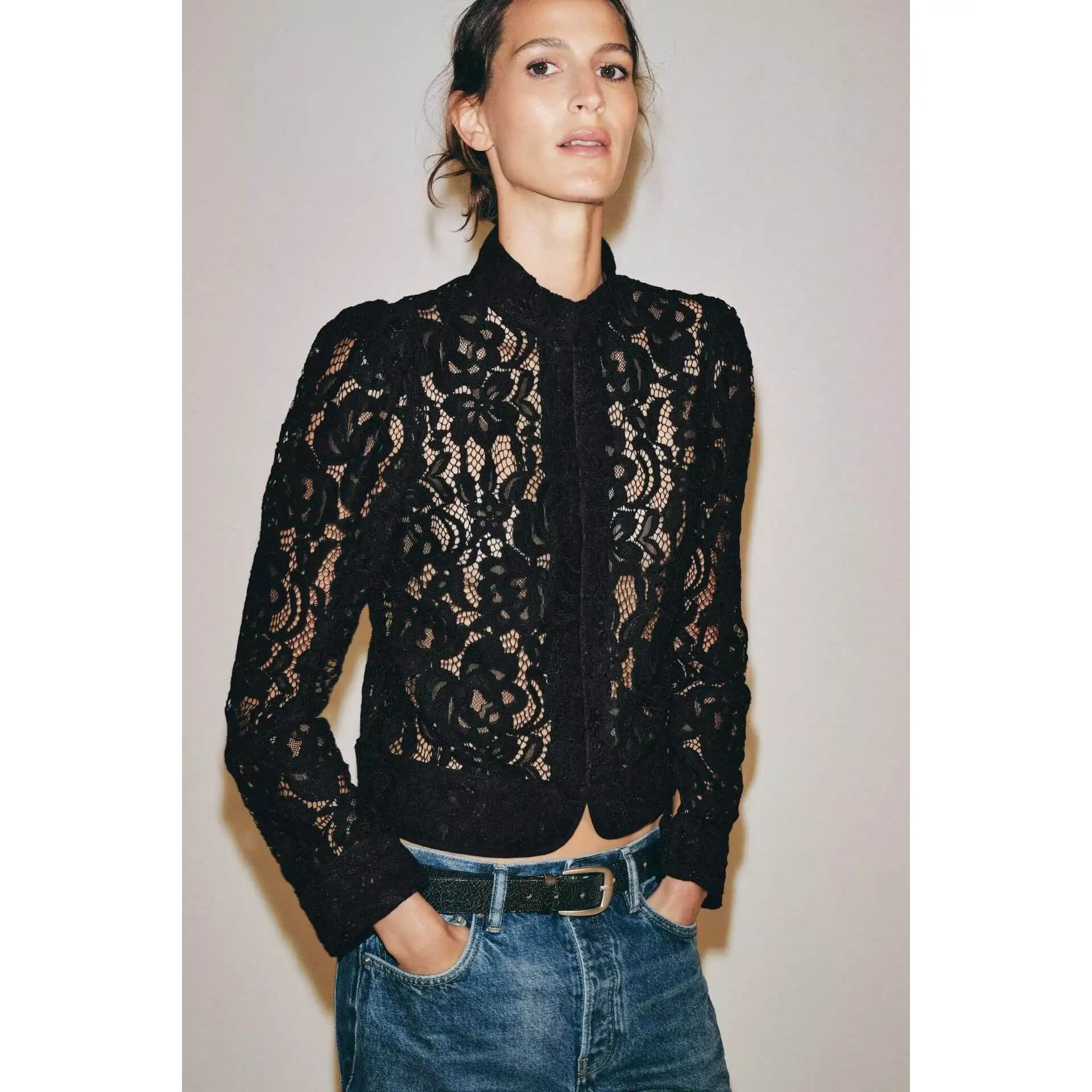 Women's Lace Blazer with Ruffle Detailing