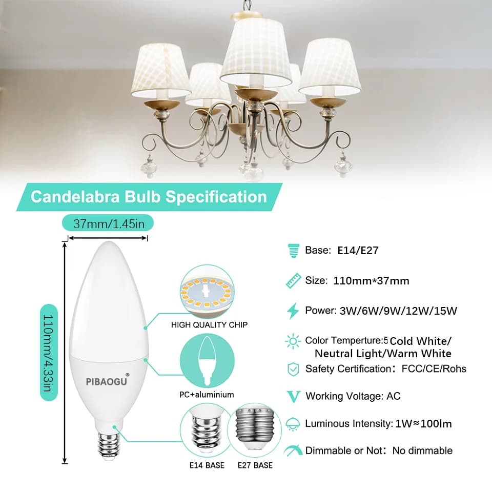 LED Candle Bulbs Lights AC85-265V E14 E27 9W 12W 15W Candle Bulbs Ceiling Lights Home Decoration Led Lights For Home Living Room