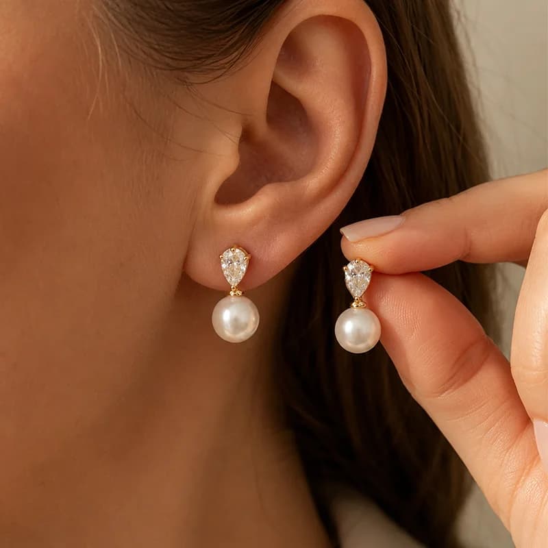 Pearl Teardrop Cubic Zirconia Dangle Earrings