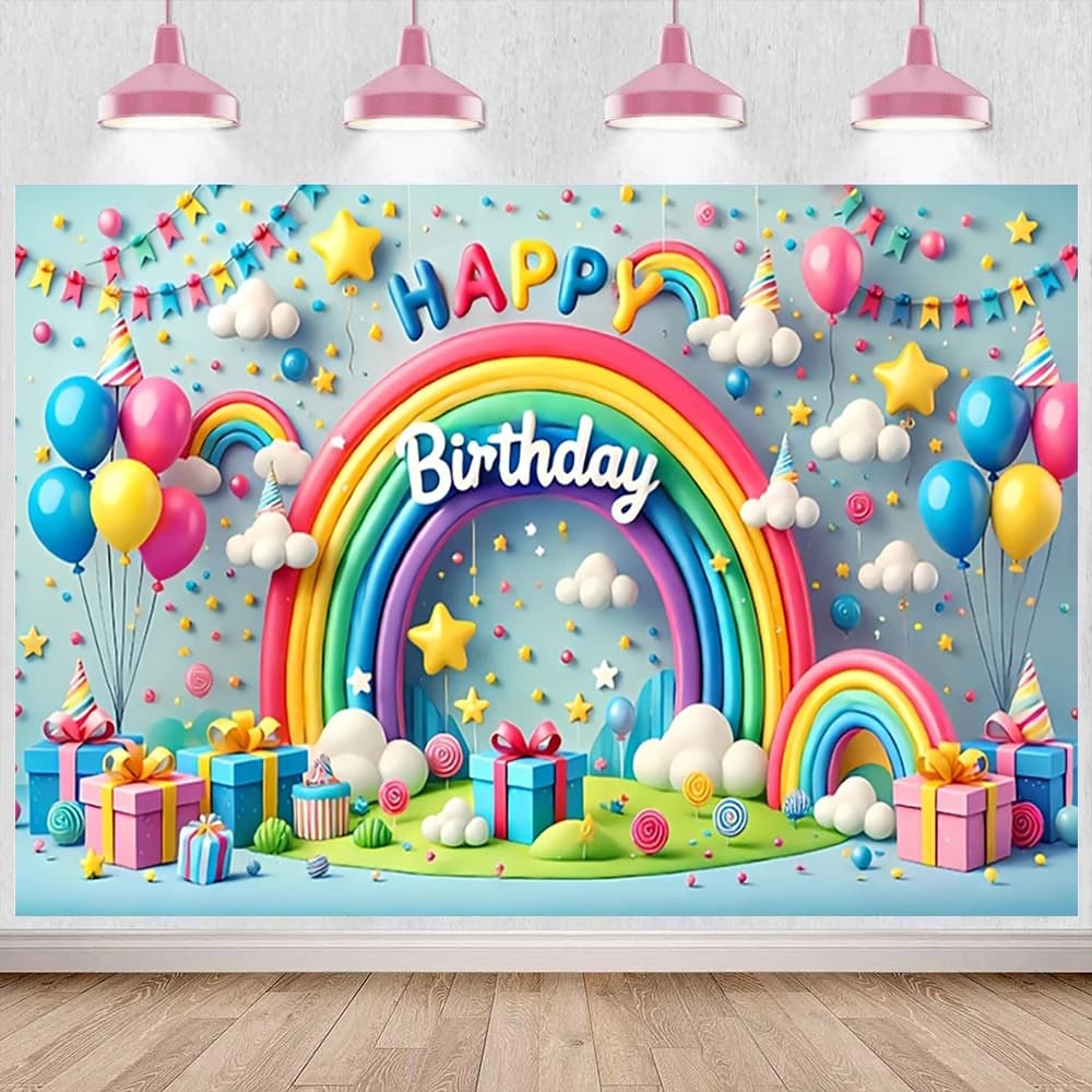 Rainbow Birthday Backdrop Banner