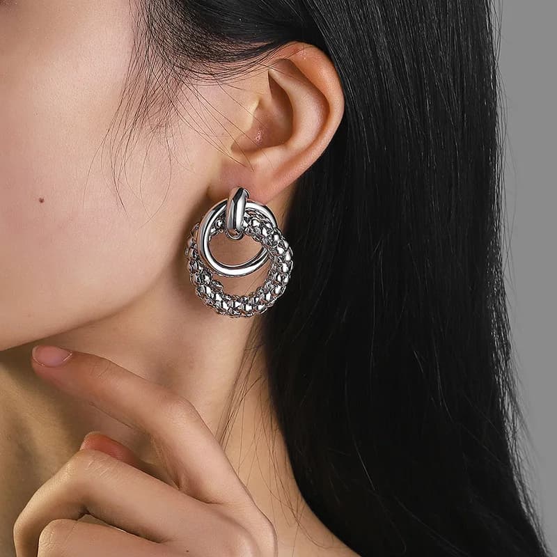 Double Ring Shiny Stud Earrings