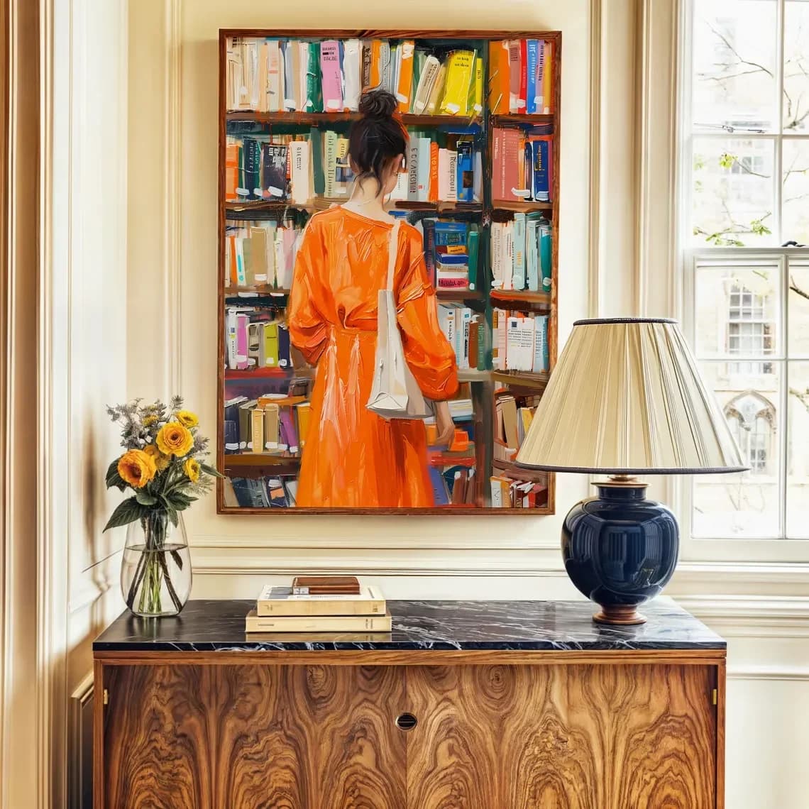 Woman Reading Bookstore Art Print