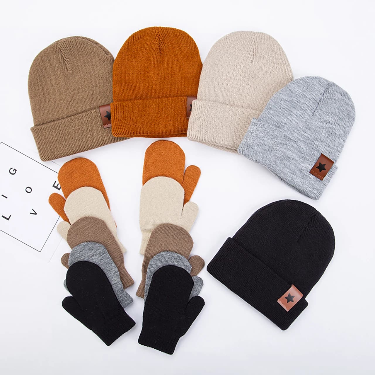 Winter Kids Knitted Gloves and Hat Set